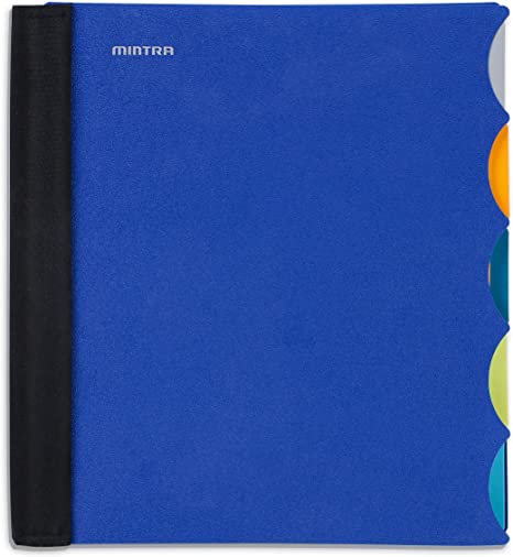 Mintra Office Durable PREMIUM Spiral Notebook - Fabric Covered Coils, No Snags, Removable Adjustable Pocket Dividers, Ruler, Organization, Customizable ((Blue, 5 Subject, 8.5in x 11in))