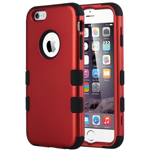 iPhone 6S Case, iPhone 6 Case, ULAK Shock-Absorbing Case with Hybrid 3in1 Soft Silicone   Hard PC Cover for Apple iPhone 6/6S 4.7 Inch Device (Red/Black)