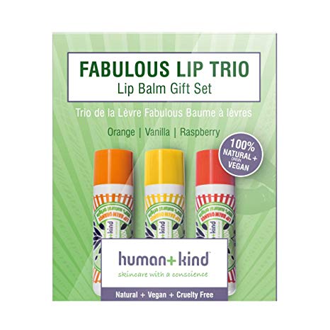 Human Kind Lip Balm Trio - Orange, Vanilla, and Raspberry | Moisturize, Soften, and Smooth Dry, Chapped Lips | Vitamin E-rich Formula is Perfect for Sensitive Skin | Natural, Vegan Skin Care | 3-Pack