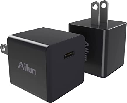 Ailun 2Pack USB C Power Adapter,PD Port Thumb Wall Charger Block 20W Fast Charge Compatible with iPhone 12/12 Pro/12 Pro Max/12 Mini/11,Galaxy,Pixel 4/3, iPad Pro (Cable Not Included) Black