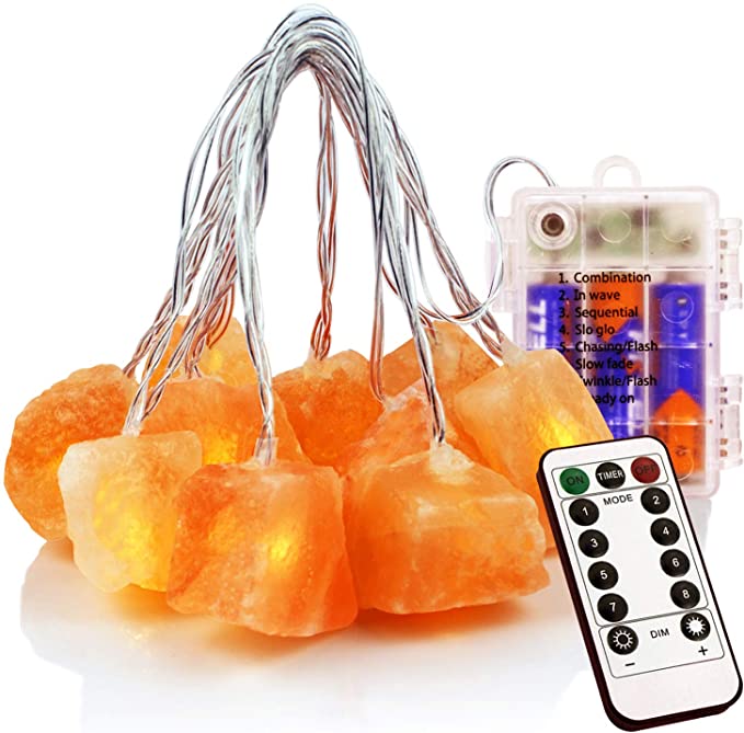 Himalayan Salt String Lights Remote Control(8Modes) with 3 AA Battery Natural Salt Block 10 LED lamp Beads Home Decoration