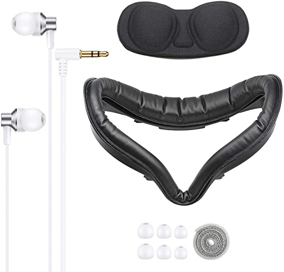 NexiGo Oculus Quest 2 VR PU Leather Face Fit Pack & Lens Cover Set, 360 Degree Stereo Gaming Headphones with Custom-Length Short Cable, Sweat & Dust Proof Professional Accessories for Oculus Quest 2