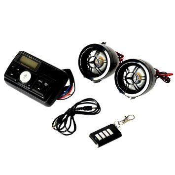 XYZCTEM ALL-NEW Waterproof Motorcycle Handlebar Speakers| FM Radio System & MP3 Player W/ U-disk & SD Card Reading Capability| Remote Control Anti-Theft Police Guard-Alarm