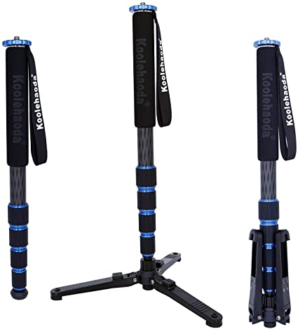 Koolehaoda New Professional 65.3-inch Camera Carbon Fiber Monopod, with Folding Metal 3 Legs Support Base, 17.6 lbs Load Capacity.(MP-285LC KM3)
