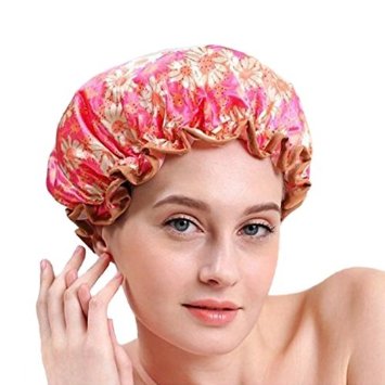 Shintop Brand New Shower Cap Womens Waterproof Ribbon Lace Bow Style Double-deck Elastic Band Shower Hat for Bath Spa Rose Sunflower
