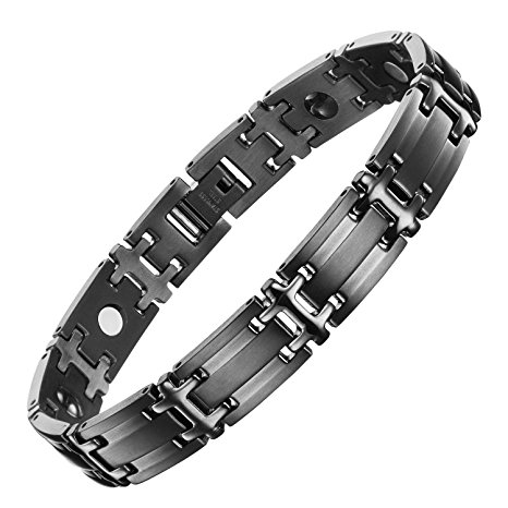 UINSTONE MEN’s bracelet by STAINLESS STEEL with built-in MAGNET & GERMANIUM. Elegant ADJUSTABLE wristband adjoin with NEGATIVE IRON and FAR INFRARED effect