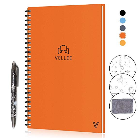 KYSTORE A5 Reusable Smart Erasable Notebook Wirebound Spiral Notebooks and Journals Hardcover Writing Note Book Executive Heat Erase Dot Grid Paper Wide Ruled Blank 90 Pages with Erasable Pen [Orange]