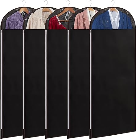 Lifewit 60" Garment Bags Suit Bags for Closet Storage, Hanging Dust-Proof Suit Cover Bags with Clear Window, Zippers, for Suits, Coats, Dress, 5 Pack, Black