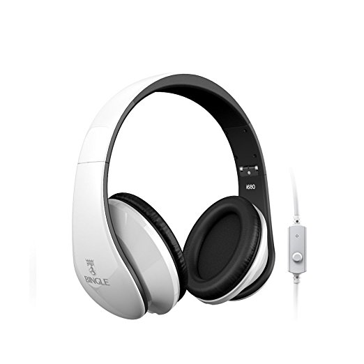 Bingoo I680 Folding Stereo Over-ear Headphones with Detachable Cable, Build-in Mic and for Most Smartphones, Laptops, Tablets, PC,Mp3/Mp4 (White)
