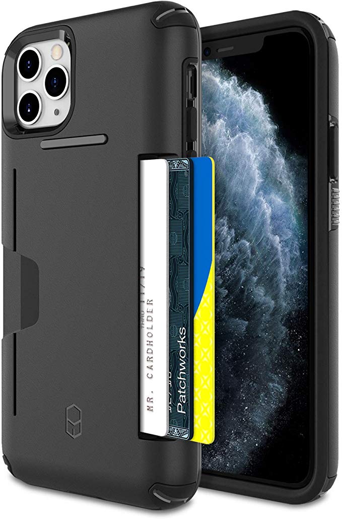 PATCHWORKS [2019] for iPhone 11 Pro Max, Military Grade Certified Anti-Slip Dual Layer Protection Impact Resistant Up to 3 Cards Slot [Level Wallet Series], Black