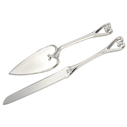 Elegance Silver Silver Heart Cake And Knife Set