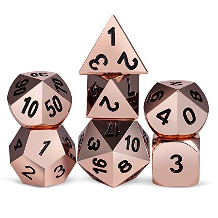 Rose Gold DND Metal Dice Set, Hard 7-Die Polyhedral Dice Set with Silver Metal Tin for Dungeons and Dragons Role Playing Game D&D RPG Shadowrun