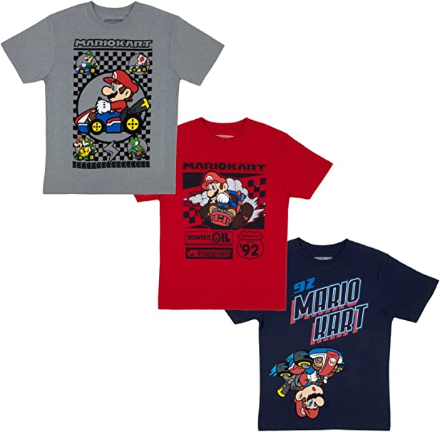 Nintendo Super Mario Mario Kart Boys Short Sleeve T-Shirt 3-Pack Bundle Set