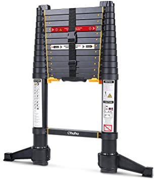 Ohuhu 12.5 FT Premium Aluminum Telescoping Ladder, ONE-Button RETRACTION ANSI Certified Patented Design Extension Ladder, 2020 All New Heavy Duty Extendable Telescopic Ladder with 330 Pound Capacity