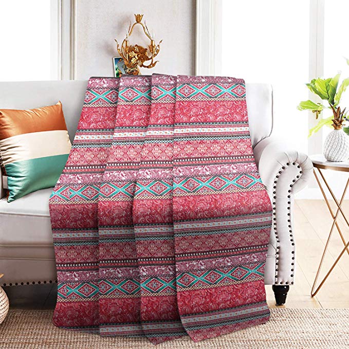 NEWLAKE Quilted Throw Blanket for Bed Couch Sofa, Striped Bohemian Pattern, 60X78 Inch