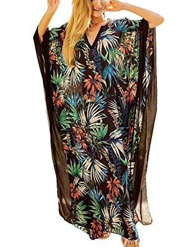 Bsubseach Women Bathing Suits Cover Up Ethnic Print Kaftan Beach Maxi Dress