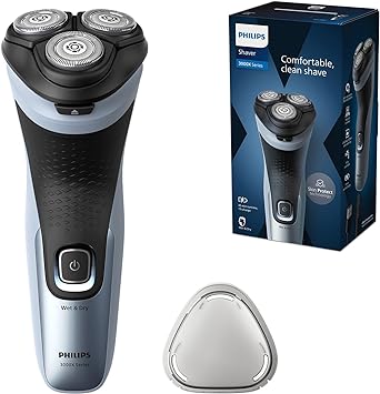 Philips Electric Shaver Series 3000X - Wet & Dry Electric Shaver for Men in Celestial Blue, with SkinProtect Technology, Pop-up Beard Trimmer, Ergonomic Men's Shaver (Model X3053/00)