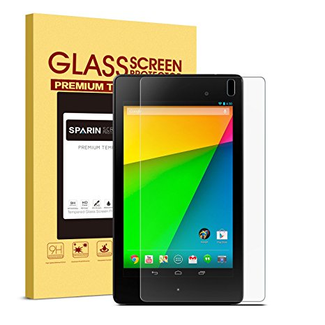 SPARIN Nexus 7 Tablet Screen Protector ( 2nd edition with 7 inch ), 9H Hardness Tempered Glass Screen Protector, 0.3mm Thick Anti-scratch Anti-fingerprint Clear Transparent Screen Protector Protection