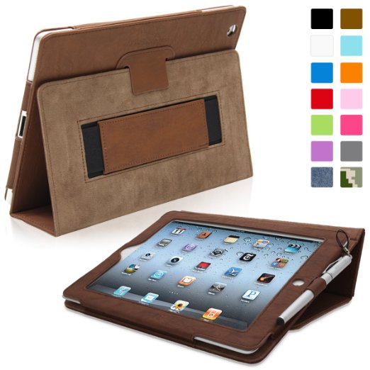 Snugg iPad 2 Case - Smart Cover with Kick Stand and Lifetime Guarantee Distressed Brown Leather for Apple iPad 2