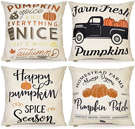 FOOZOUP Fall Thanksgiving Pumpkin Throw Pillow Covers 18x18 Harvest Pillowcases Decorations for Home Set of 4
