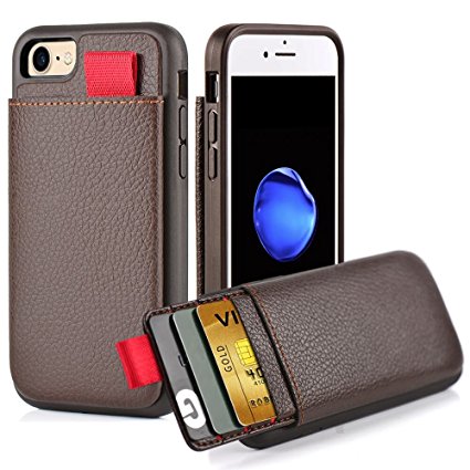 iPhone 7 Leather Case, iPhone 7 Wallet Case, LAMEEKU Protective Wallet case shockproof Leather cover with Credit Card Slot Holder, Case cover For Apple iPhone 7 (2016) Brown