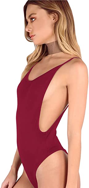 DIDK Women's Spaghetti Strap Armhole Plain Backless Bodysuit