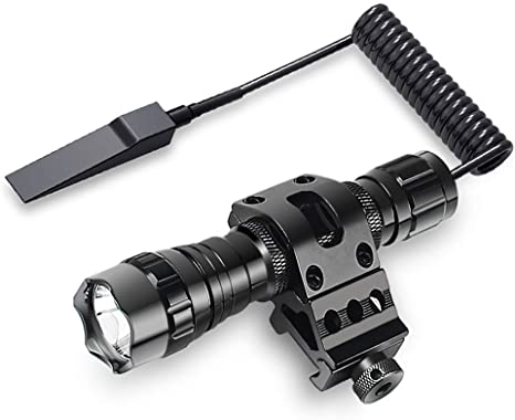 Bumlon Tactical Flashlight LED Flash Light 1200LM with Picatinny Rail Mount 2 Rechargeable Batteries Charger Remote Pressure Switch