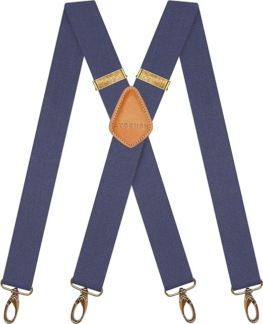Vintage Suspenders for Men Heavy Duty 4 Snap Hooks for Belt Loops Adjustable X Back
