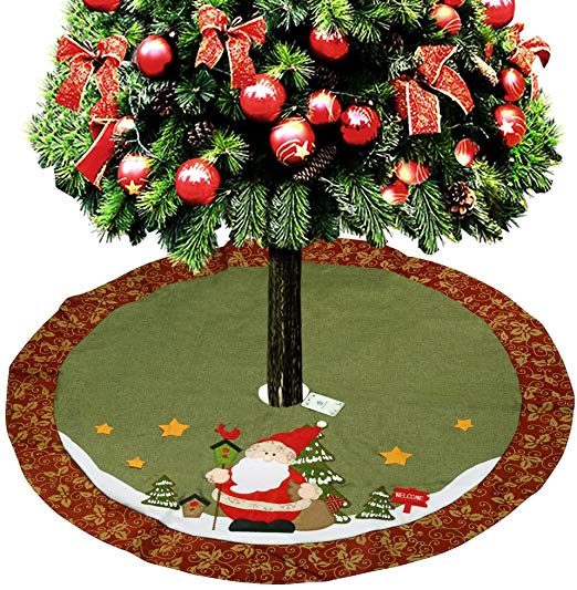 D-FantiX Christmas Decorations, 48-Inch Large Santa Burlap Christmas Tree Skirt Pattern (Pattern 2)