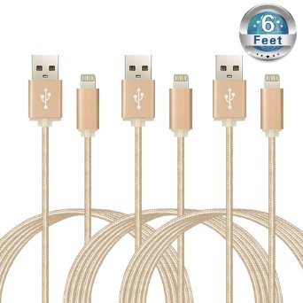CE-Link(TM) Certified 6 Feet / 2 Meters Nylon Braided 8 Pin Charging Cable (Pack of 3)