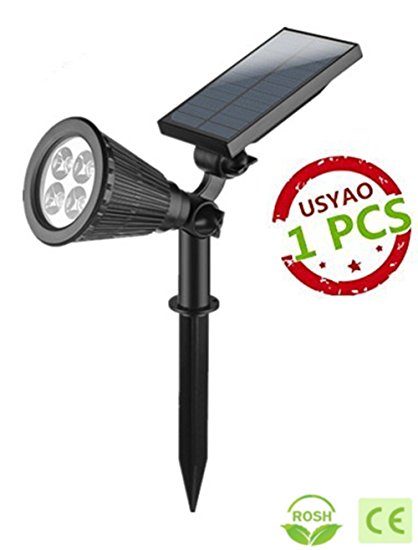 USYAO Solar Powered 4 LED Spot Light ABS PS Material IP44 Waterproof Black Color Integrated Panel and Light with Adjustable Angle Illuminate Your Garden Courtyard Driveway Pathway Lawn Pack of 1