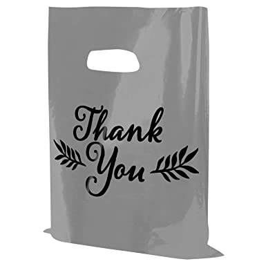 Houseables Thank You Merchandise Bags, Retail Shopping Goodie Bag, Plastic, 40.64 x 45.72 cm, 100 Pk, 1.75 Mil Thick, Low Density, Glossy, with Handles, for Stores, Boutiques, Clothes