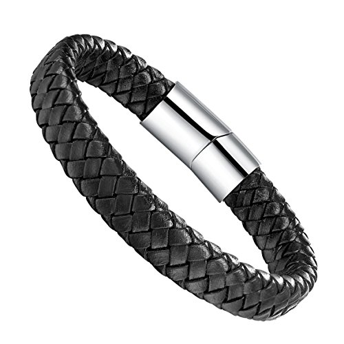 Areke Mens Wide Braided Leather Bangle Bracelet Wristband For Women With Magnetic Box Clasp 7.5-8.5 Inch