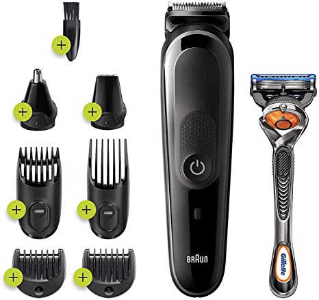 Braun Hair Clippers for Men MGK3260, 7-in-1 Beard Trimmer, Ear and Nose Hair Trimmer, Mens Grooming Kit, Cordless & Rechargeable, with Gillette ProGlide Razor