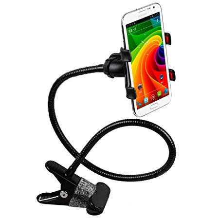 MFEEL Universal Gooseneck Clamp Phone Holder for iPhone, Galaxy, Android and any other Phone. Great for Bedroom, Kitchen, Office, Bathroom and more (Double Clips-Black)