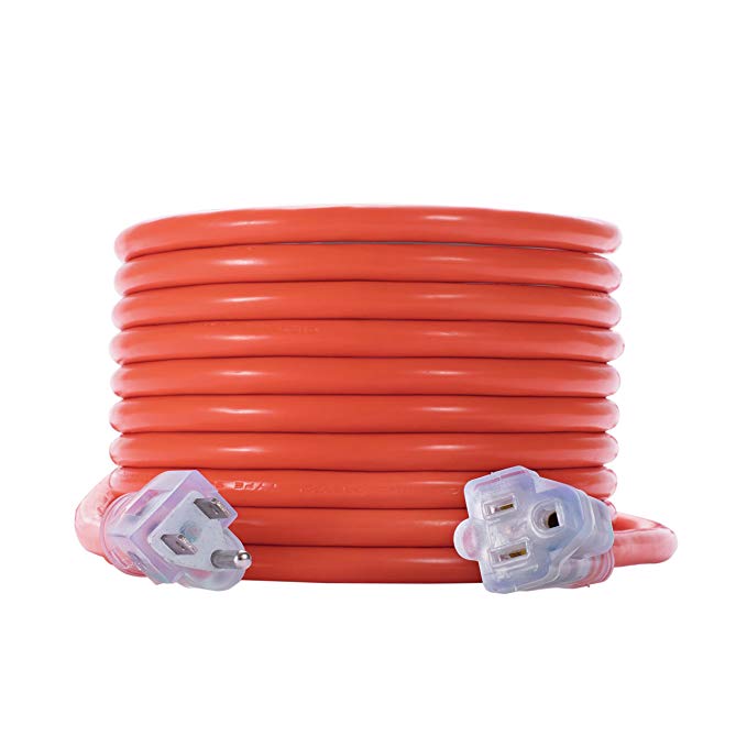 KMC 12AWG Power Outdoor Extension Cord with Night Light - 12/3, Bright Orange Extension Cord - 25 Feet