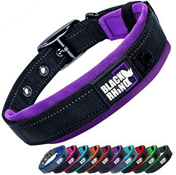 Black Rhino - The Comfort Collar Ultra Soft Neoprene Padded Dog Collar for All Breeds - Heavy Duty Adjustable Reflective Weatherproof (Large, Purple/Bl)