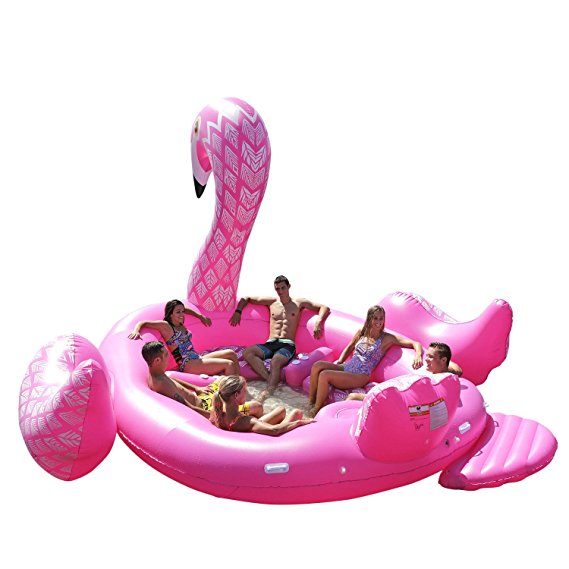Sun Pleasure GIANT Party Bird Island Flamingo - FAST SPEED PUMP INCLUDED - Inflatable Flamingo WITH Pump And Carrying Bag - use in Lake, Ocean, River, Pool Floats for up to 6 PEOPLE - 1 YEAR GUARANTEE