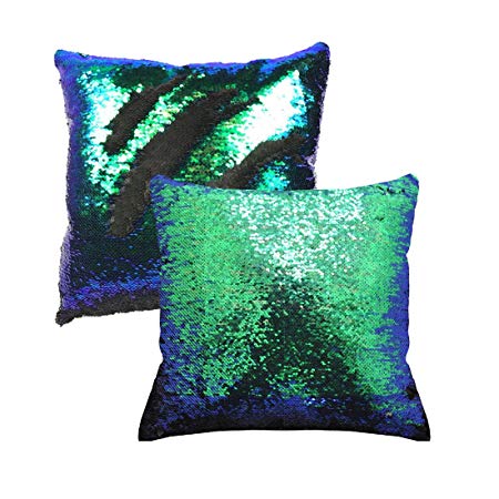 MOCOFO Pack of 2, Reversible Sequins Mermaid Pillow Cover Throw Cushion Case 16 x 16 Inch