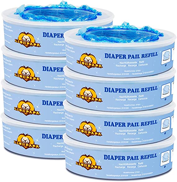 Lionpapa Diaper Pail Refills for Diaper Genie Pails,2160 Count (Pack of 8)