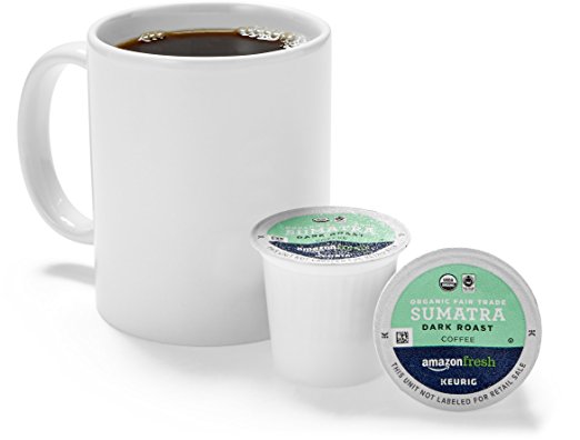 AmazonFresh 80 Ct. Organic Fair Trade Coffee K-Cups, Sumatra Dark Roast, Keurig Brewer Compatible