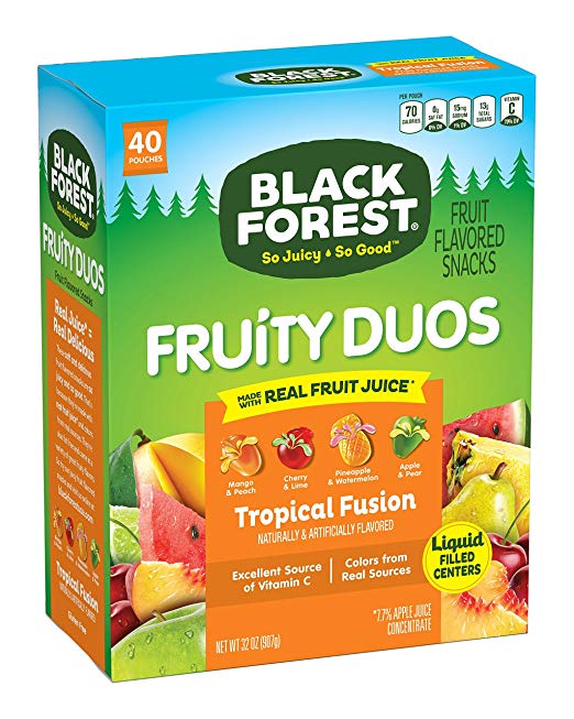Black Forest Fruit Snacks Fruity Duos Liquid Burst , Tropical Fusion, 0.8-Ounce Bag (Pack of 40)