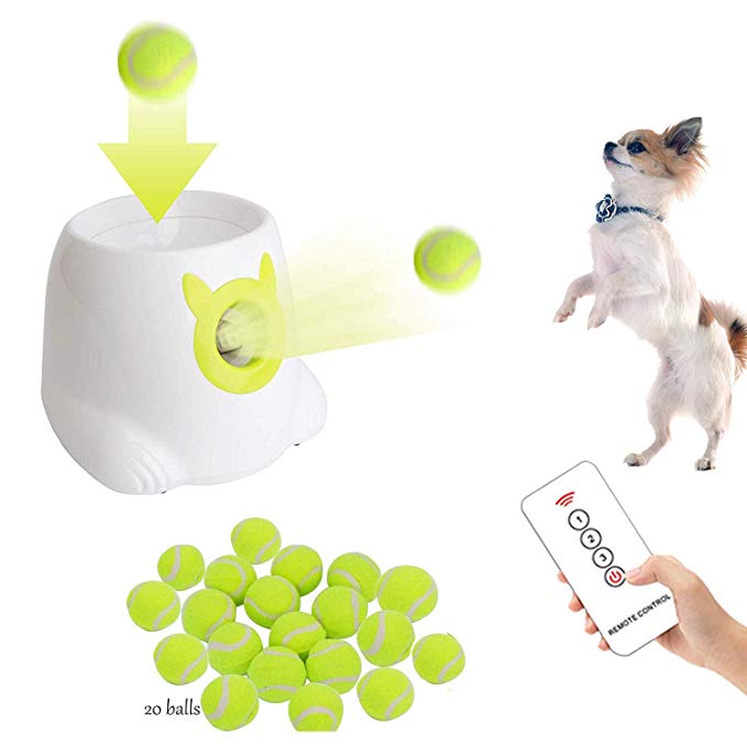 Dporticus Automatic Interactive Dog Tennis Ball Launcher Throwing Machine for Training and Playing