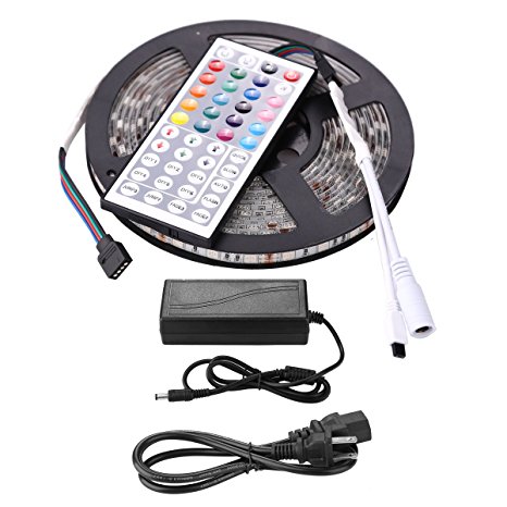 Led Light Strip, Abestbox 16.4ft 5M [IP65 Waterproof] SMD 5050 RGB Flexible Color Changing Lights Decoration Lighting 300 LEDs Kit with 44-key Remote Controller  12V 5A Power Adapter