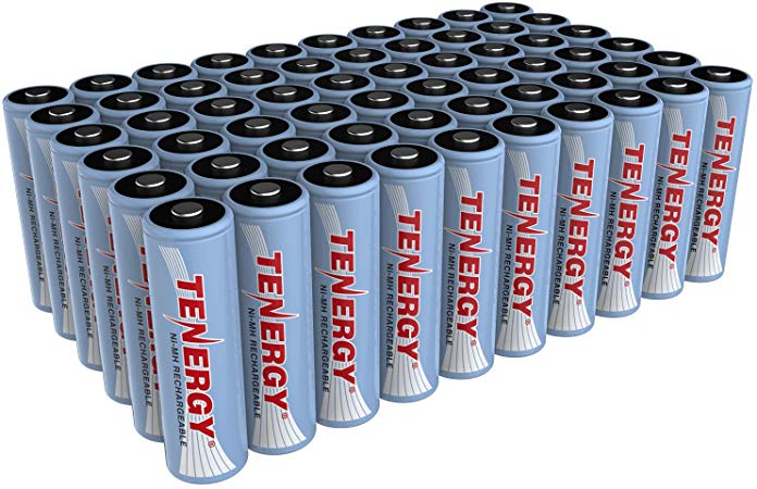 Tenergy AA Rechargeable Battery, High Capacity 2500mAh NiMH AA Battery, 1.2V Double A Batteries 60-Pack