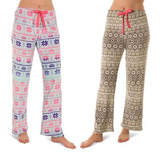 Totally Pink Women's Warm and Cozy Plush Pajama Bottoms/Lounge Pants Signal and Two Pack