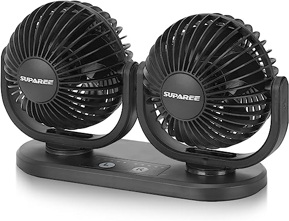 SUPAREE Auto Ventilator 12v Zigarettenanzünder Ventilator für Auto Innenraum 12v Ventilator für Wohnmobile Doppel Ventilatoren 360 ° Rotation regelbarer Lüfter Individuelle Schalter