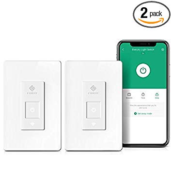 Etekcity Smart WiFi Light Switch with Timer (2-Pack), Wireless Remote Control, No Hub Required, Easy Installation, Works with Alexa & Google Home, Single Pole Only, White, ETL Listed, 2 Year Warranty