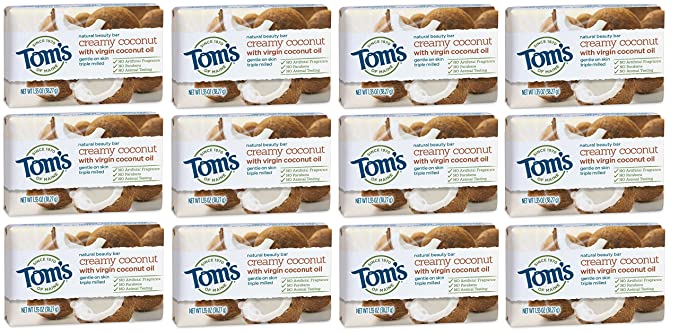 Tom's of Maine Natural Beauty Bar Soap with Virgin Oil and Coconut, Bar Soap, Soap, Creamy Coconut, 1.35 Ounce, 12-pack