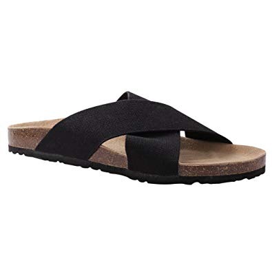 VVFamily Women's Cork Slide Sandals Comfort Elastic Shoes, Beige/Black/Rainbow/Navy Blue